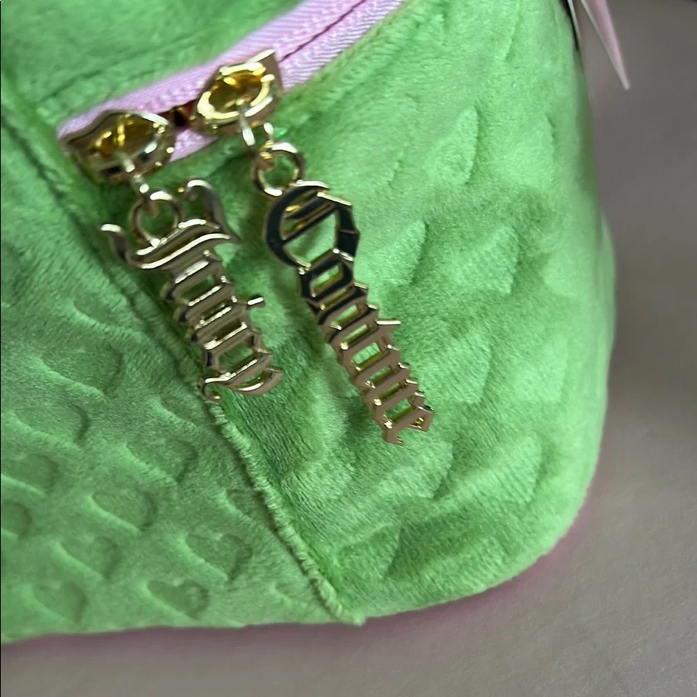 Juicy Couture Green and Pink Velour Cosmetic Case/Bag